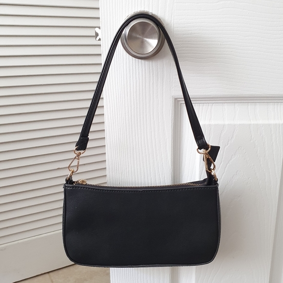 Handbags - Black baguette shoulder bag with gold hardware